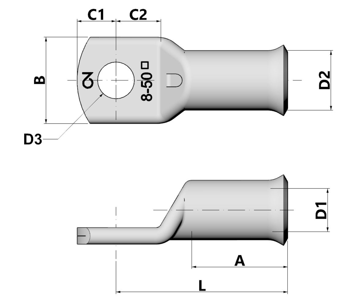 Đầu cáp ống cho dây dẫn sợi nhỏ, DIN 0295, 150 mm², M12 thumbnail 2