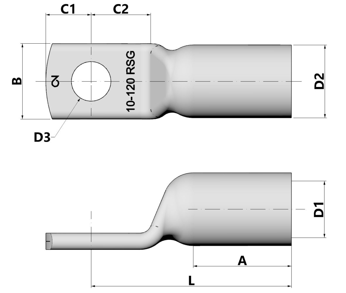 Đầu cáp ống cho kết nối thiết bị, đồng, 185 mm², M10 thumbnail 2