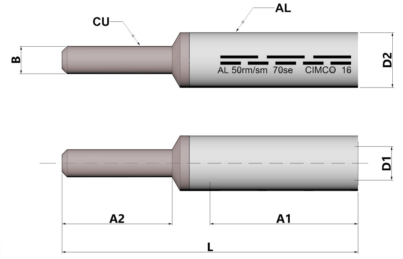 Đầu nối Al-Cu, 35 mm² nhôm, M7 đồng thumbnail 2