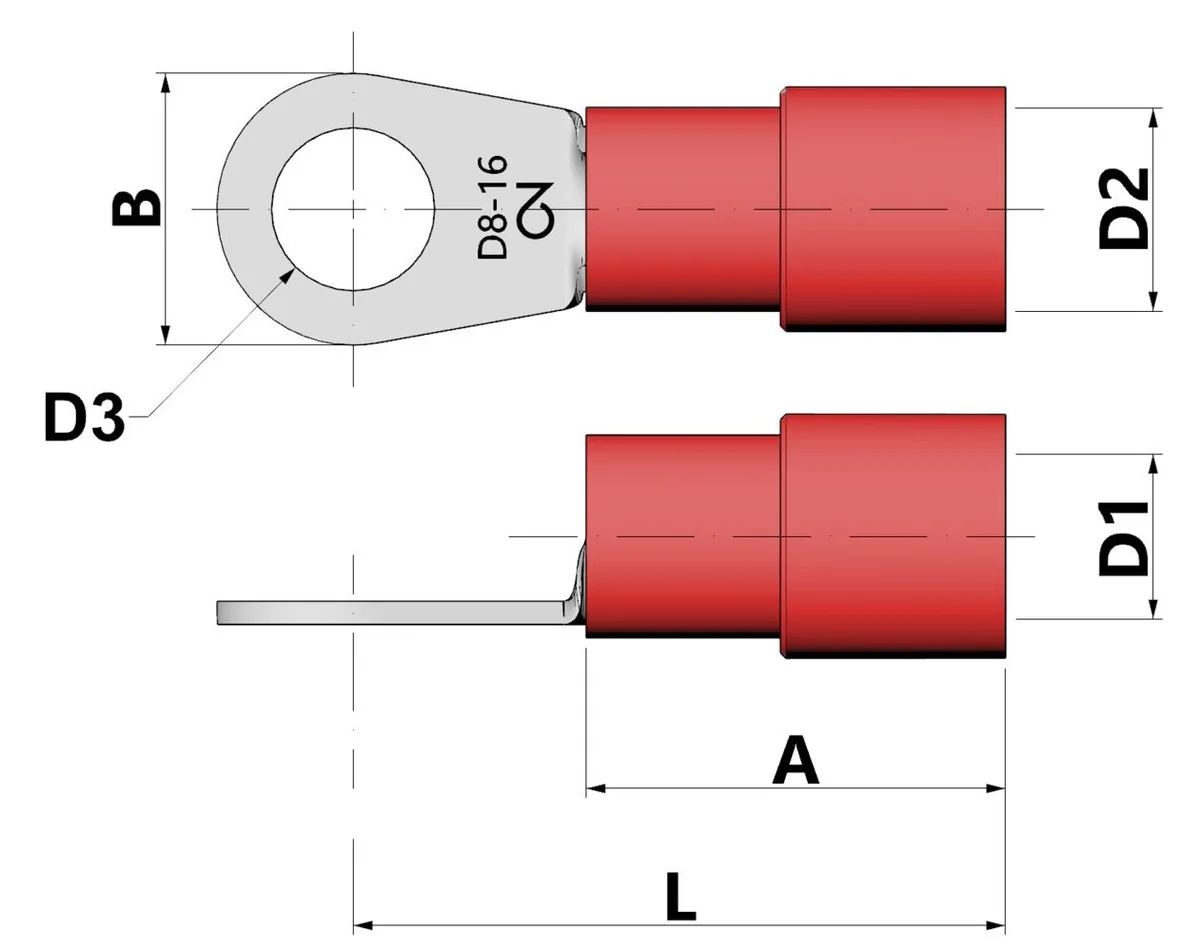 Insulated crimp terminals, ring shape Cu, cross-section 16 mm², pin 5 mm Ø thumbnail 2