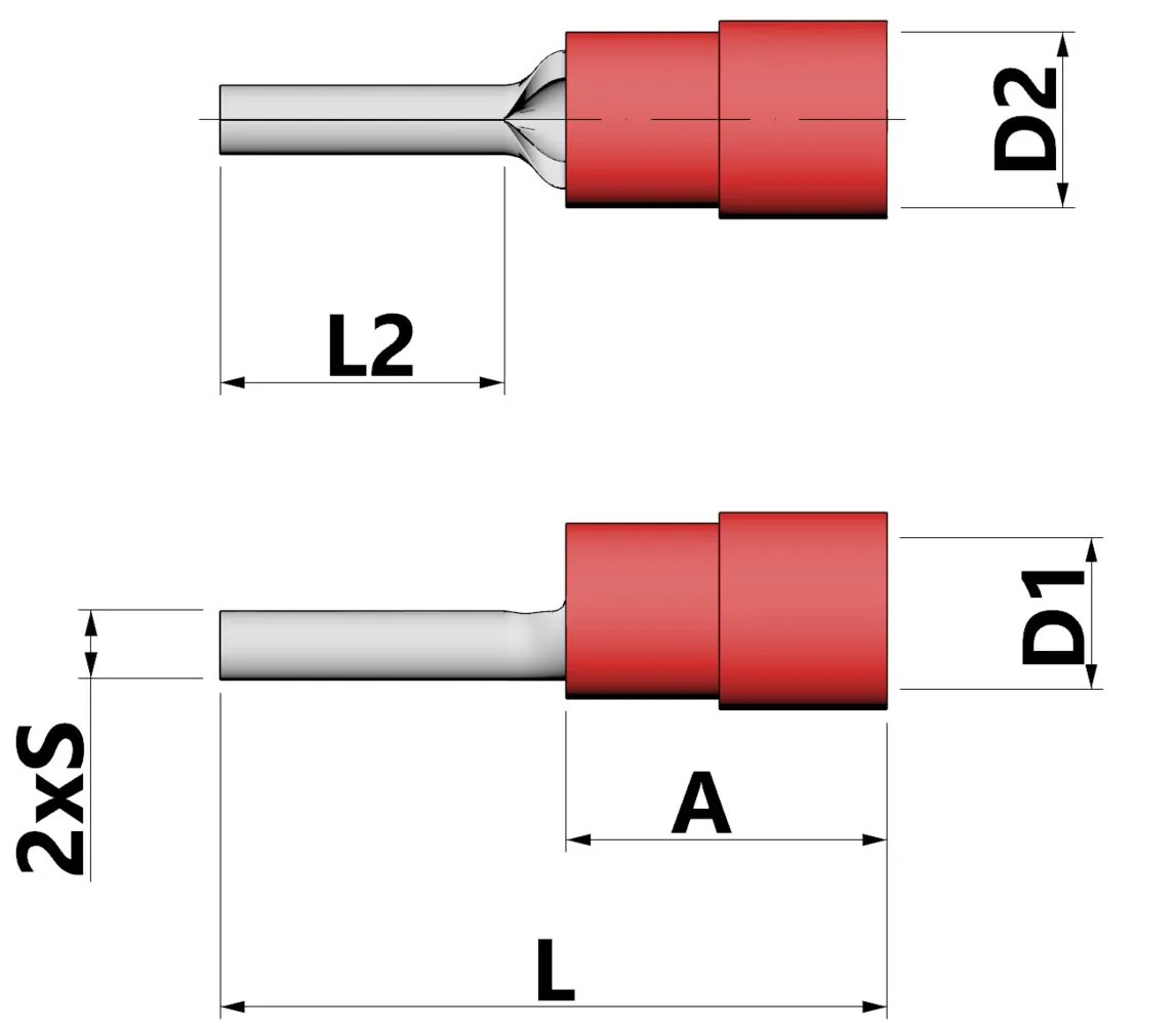 Đầu nối bấm kiểu chốt Cu, tiết diện 0.1 - 0.4 mm², chiều dài chốt 9 mm thumbnail 2