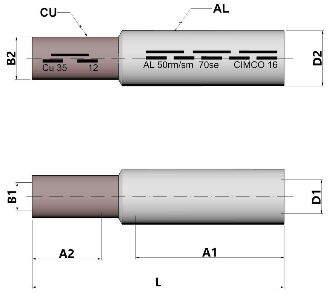 Đầu nối ép Al-Cu, 185 mm² Al - 150 mm² Cu thumbnail 2