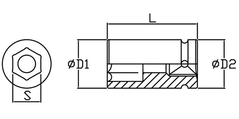 Bản vẽ kỹ thuật đầu tuýp đen 6 cạnh BI4E3Nx