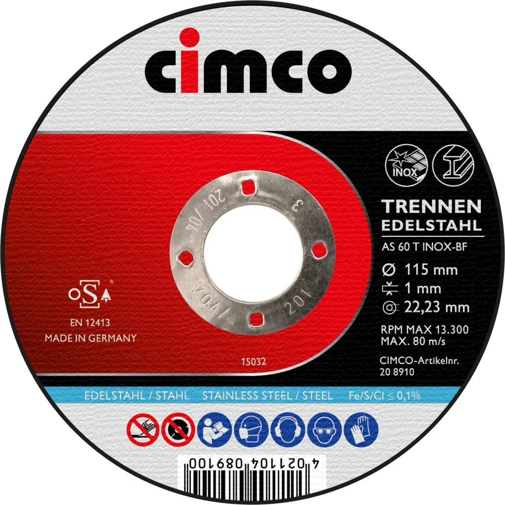 Đĩa cắt corundum CIMCO cho inox, Ø115 đến Ø230 mm