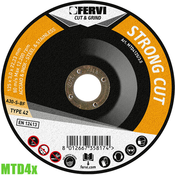 Đĩa cắt thép và inox MTD4x, Ø115-230mm. Fervi Italia
