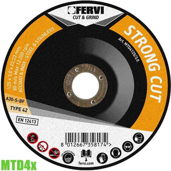 Đĩa cắt thép và inox MTD4x, Ø115-230mm. Fervi Italia