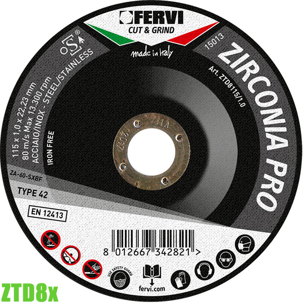 Đĩa cắt zirconia ZTD8x, chuyên nghiệp 115-125mm FERVI Italia