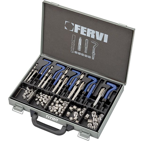 Bộ sửa ren hay cấy ren giả FERVI E011B, gồm 113 chi tiết