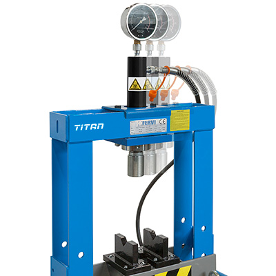 Máy ép thủy lực 10 tấn FERVI P001/10, kiểu khung chữ H, bơm tay.