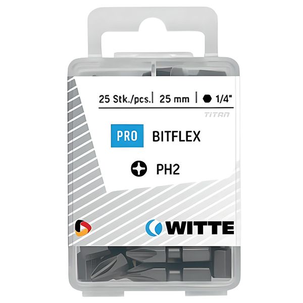 Hộp 25 mũi vặn vít bake PH2 WITTE 428022, dài 25mm