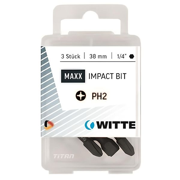 Hộp 3 mũi vít đóng WITTE 428556, size PH2 chuôi lục lăng 6.3