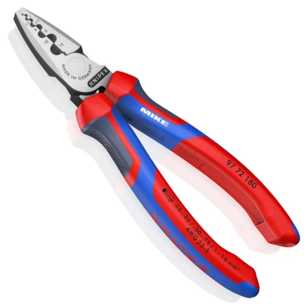 Kìm bấm cos Knipex 97 72 180 cán nhựa ba thành phần, cos ống