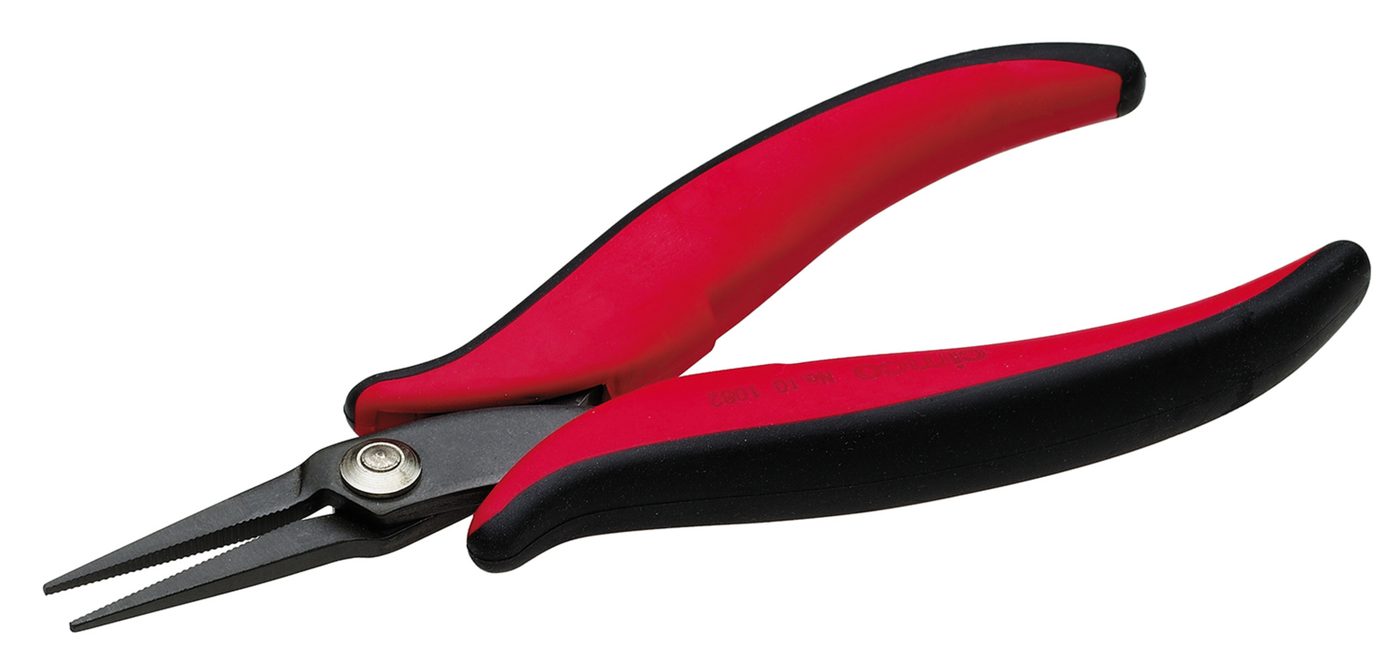 Kìm mũi nhọn điện tử, hàm thẳng, răng cưa, rộng 1.2 mm