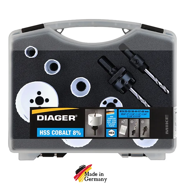 Bộ 9 cưa khoét lỗ size Ø19-68mm DIAGER 653C, vật liệu HSS 8% Cobalt