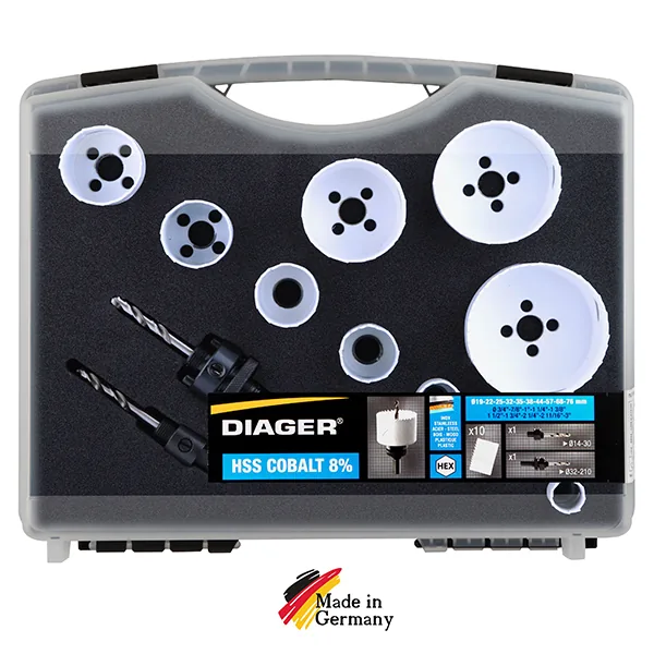 Bộ 12 cưa khoét lỗ size Ø19-76mm DIAGER 655C, vật liệu HSS 8% Cobalt