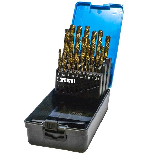 Bộ mũi khoan hợp kim 25 chi tiết từ 1 đến 13mmm, HSS-Co. Fervi P069
