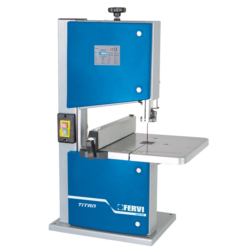 Máy cưa gỗ FERVI 0302/200 kiểu máy băng, bàn gia công điều chỉnh