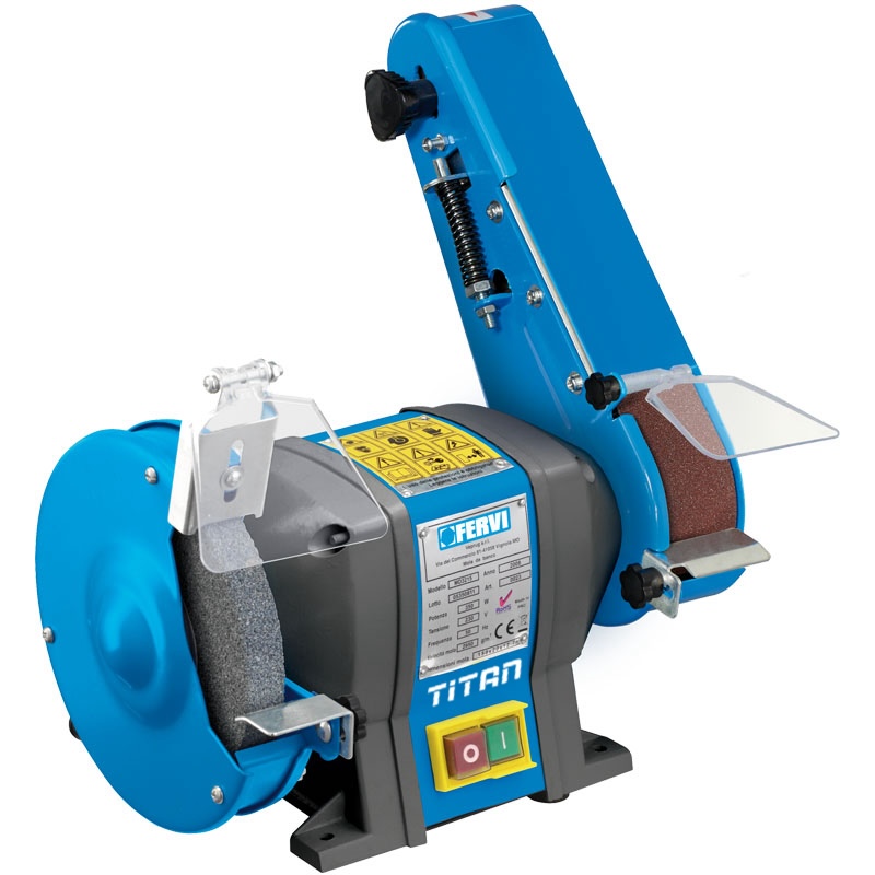 Máy mài nhám băng FERVI 0383 kết hợp mài đá, để bàn