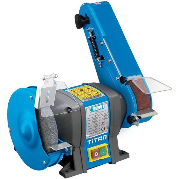 Máy mài nhám băng FERVI 0383 kết hợp mài đá, để bàn