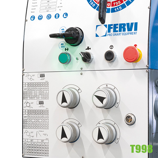 Máy tiện vạn năng T998, mâm cặp ø250mm, 8 cấp tốc độ Fervi thumbnail 5