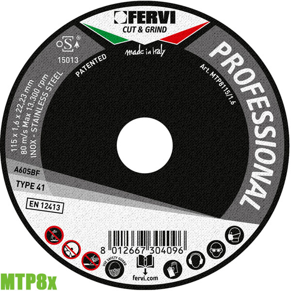 Đĩa cắt/mài MTP8x, đường kính từ Ø 115 đến Ø 230mm. Chuẩn EN 12413