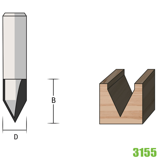 Mũi phay router góc chữ V góc 60 độ, đk phay Ø14mm