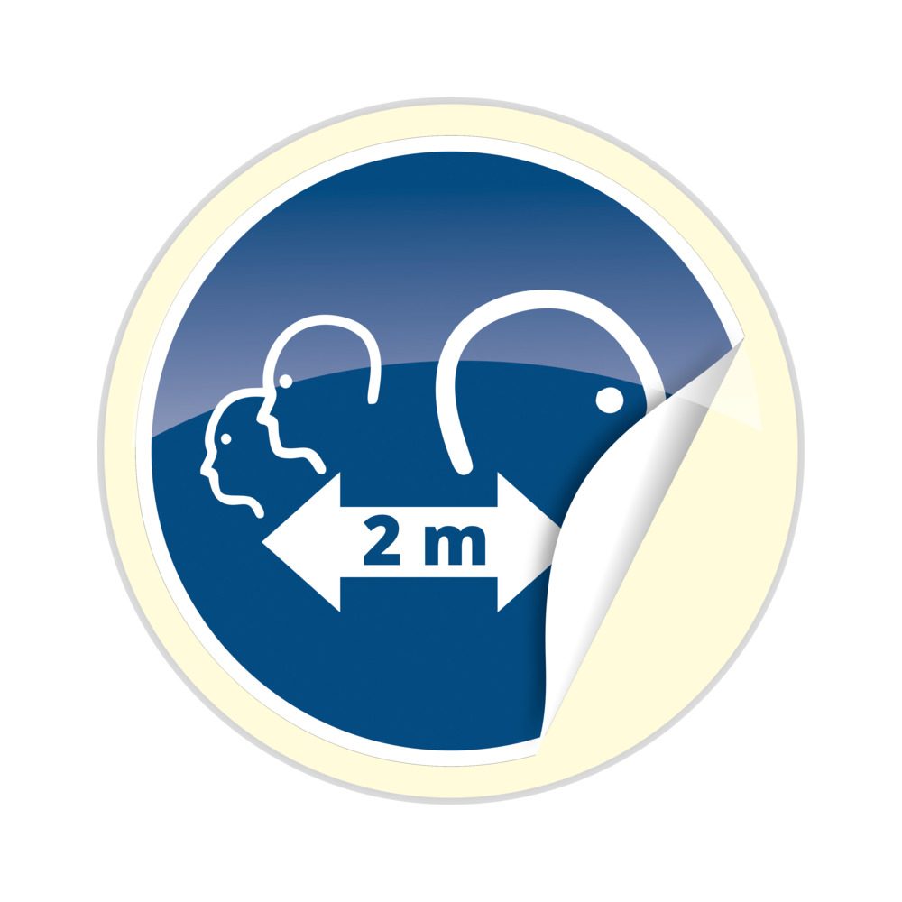 Nhãn bắt buộc, Ø 200 mm "Giữ khoảng cách, tránh tiếp xúc!"