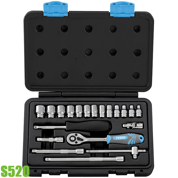Bộ tuýp 20 chi tiết S520 hệ inch, đầu vuông 1/4. FERVI Italia