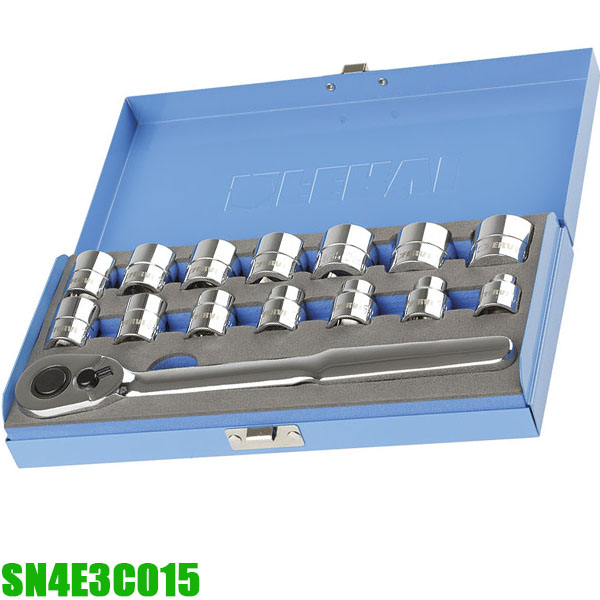 Bộ đầu tuýp 15 chi tiết SN4E3C015, 8-24mm, vuông 1/2"