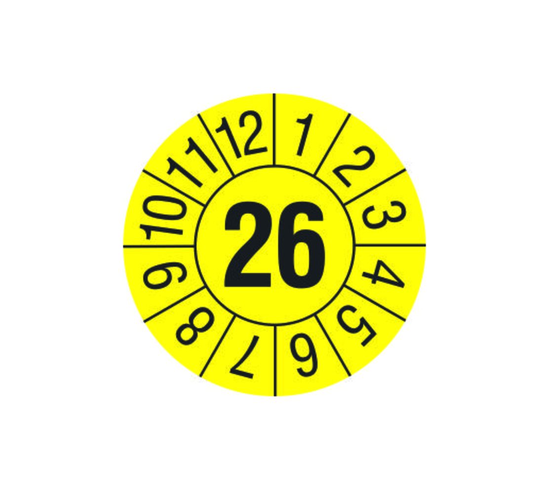 Tem kiểm tra "26" - năm 2026, màu vàng, ⌀ 30 mm