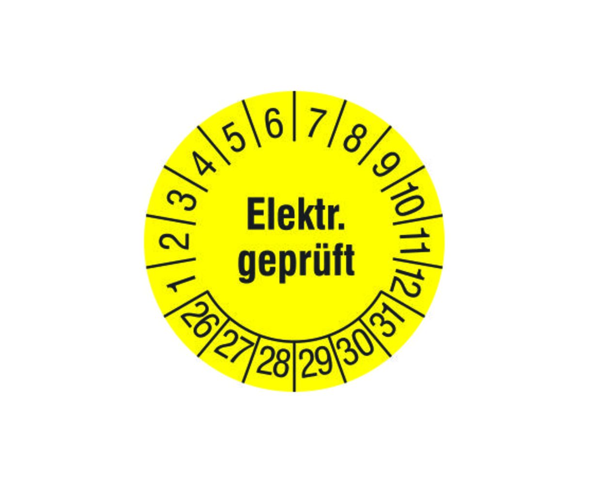 Tem kiểm tra "Đã kiểm tra điện" - năm 2026, màu vàng, ∅ 30 mm
