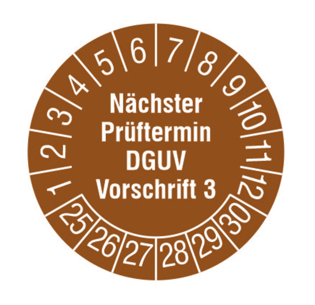 Tem kiểm tra "Ngày kiểm tra tiếp theo DGUV V3", 2025-2030