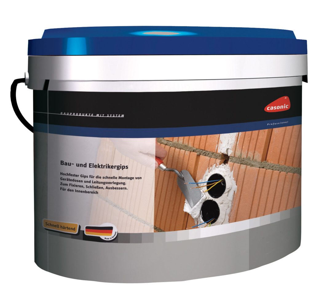 Thạch cao xây dựng và điện trong xô nhựa, 10 kg