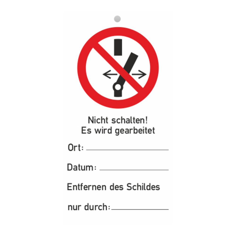 Thẻ bảo trì "Không chuyển đổi! Công việc đang tiến hành!", nhựa, kích thước 76 x 147 mm