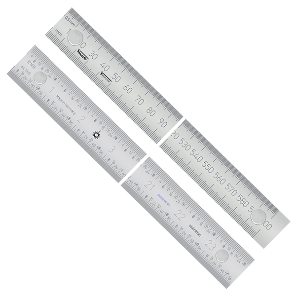 Thước lá inox từ tính, 300mm mặt trước, 12 inch mặt sau