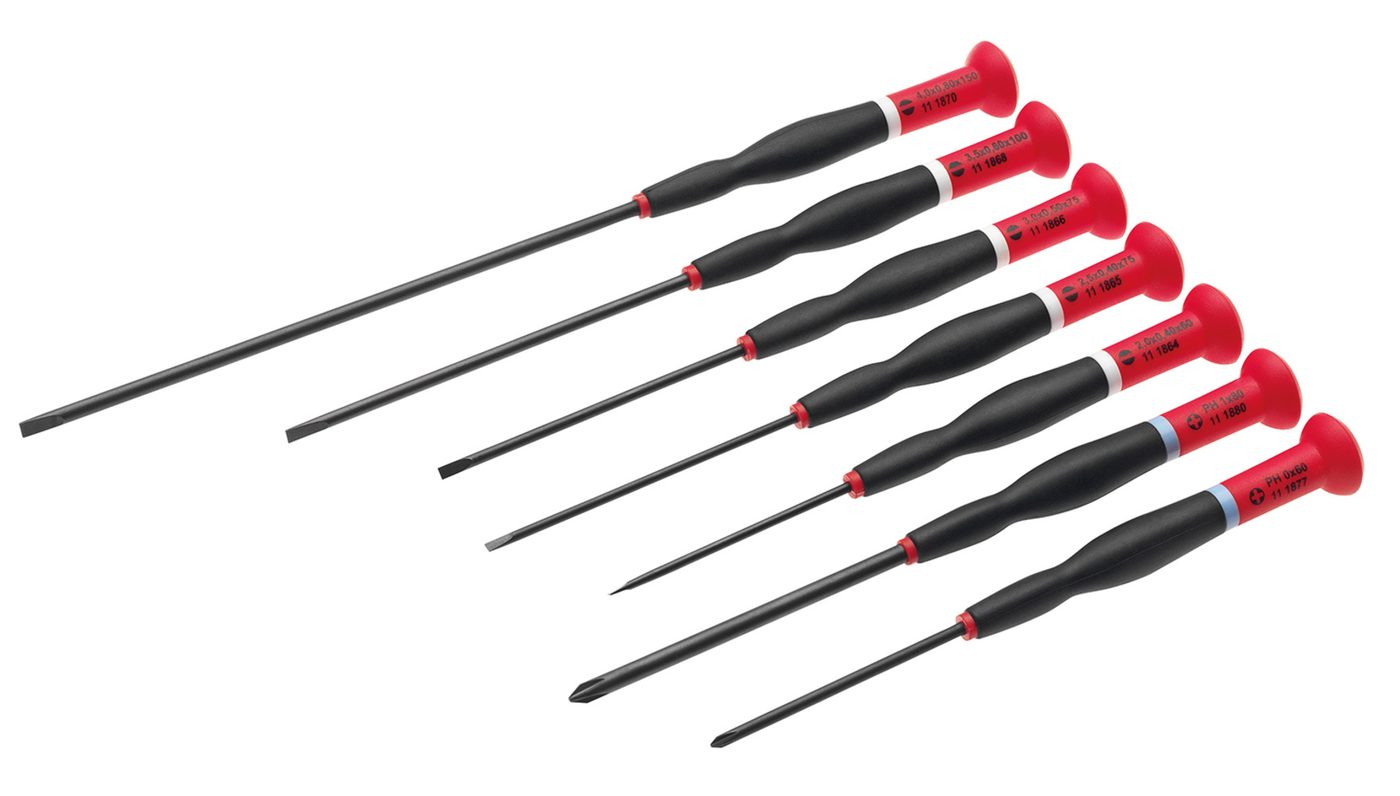 Bộ tô vít điện tử, 7 món, đầu dẹt và Phillips