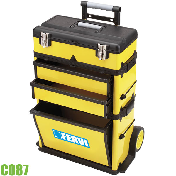 Vali đồ nghề di động 4 ngăn FERVI C087, kéo tay, nhập từ Italia.