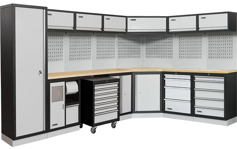 Hệ 7 module tủ có mặt bàn gỗ