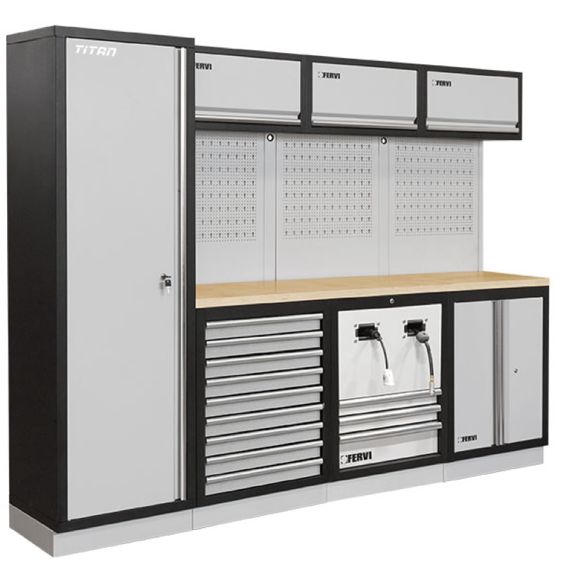 Tủ dụng cụ 4 modules FERVI A007UF với mặt bàn bằng gỗ, nhập từ Ý