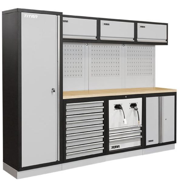 Tủ dụng cụ 4 modules FERVI A007UF với mặt bàn bằng gỗ, nhập từ Ý