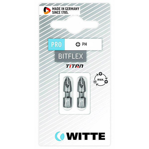 Vỉ 2 mũi vặn vít bake PH WITTE 2677, đầu ngắn dài 25mm