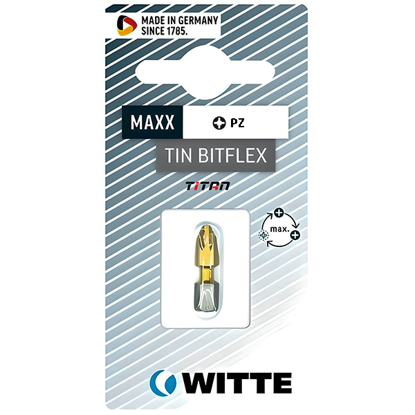 Vỉ 2 mũi vặn vit hoa thị WITTE 2682, phủ TiN chuôi 6.3mm