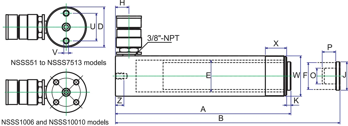 Bản vẽ kích thước Kích thủy lực Powerram NSSS
