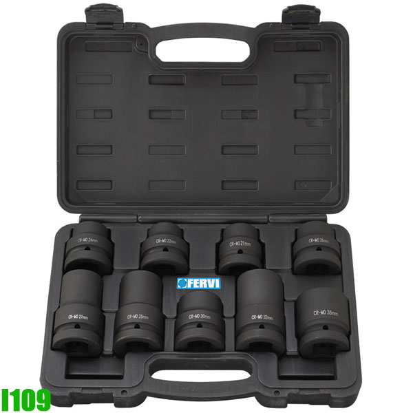 Bộ đầu tuýp đen 9 chi tiết I109, đầu vuông 1 inch. Fervi Italia