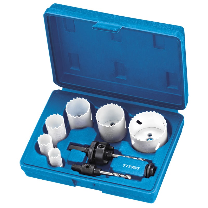 Bộ cưa lỗ FERVI 0712/008 gồm 9 chi tiết, nhập khẩu từ Italia.