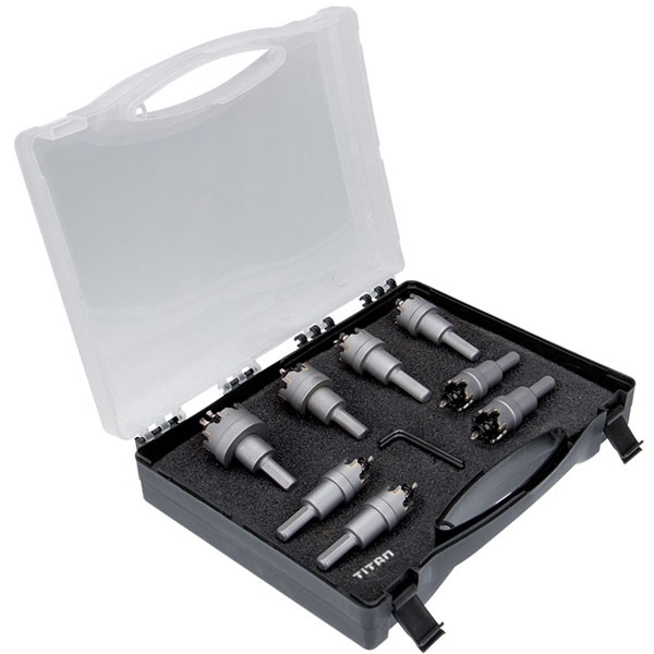 Bộ mũi khoan rút lõi FERVI F019/008 gồm 8 chi tiết trong hộp nhựa