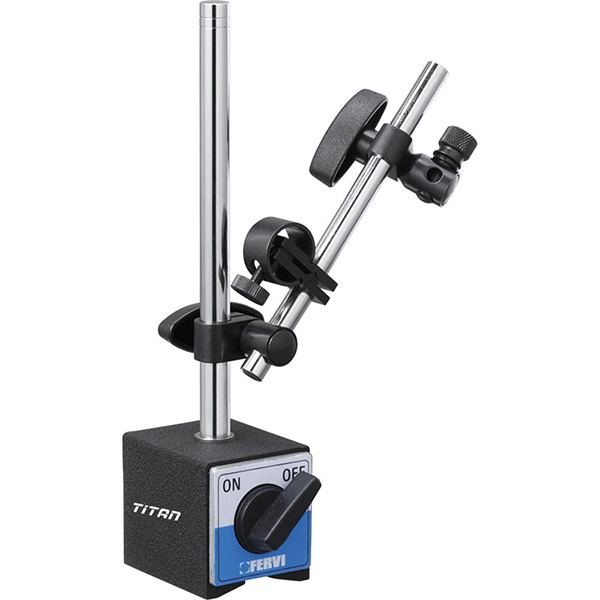 Chân đế gá đồng hồ so có từ tính FERVI S052/2, rãnh chữ V, lực từ 800N