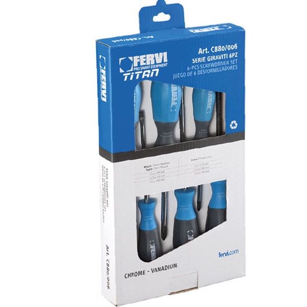 Bộ tua vít FERVI C880/006, 6 chi tiết, dẹp và 4 cạnh, 50 Cr-V