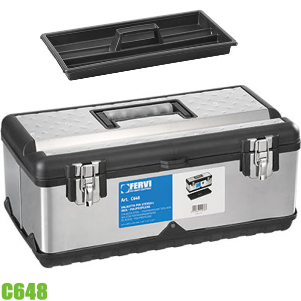 Thùng đựng đồ nghề bằng inox và nhựa, loại xách tay Fervi C648