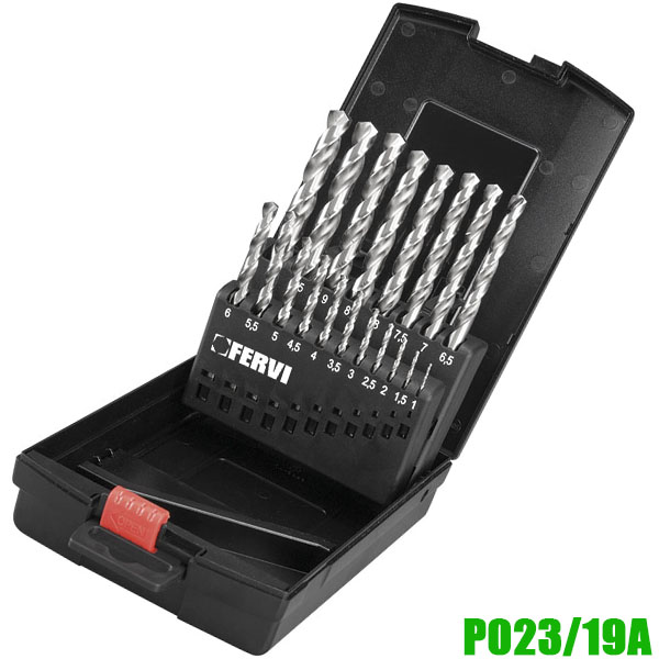 Bộ mũi khoan P023/19A, 19 chi tiết 1-10mm. Chuẩn DIN 338. Fervi